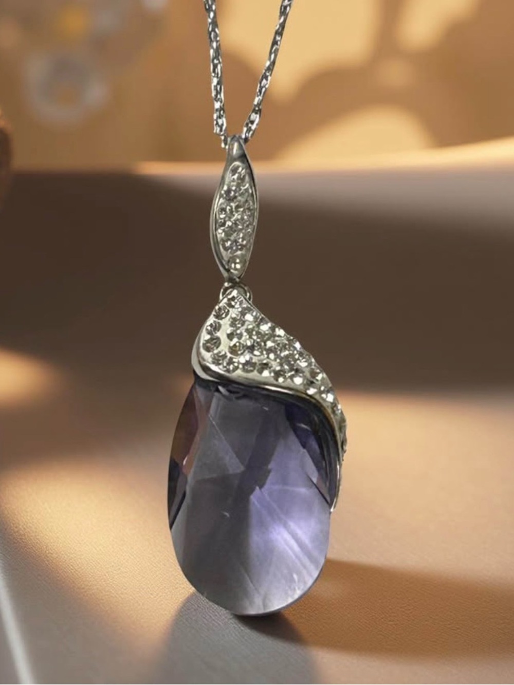 Vintage Swarovski Purple Crystal Necklace Sterling Silver 1990s Glam - Picture 11 of 11